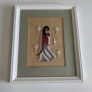 Handmade Framed Beaded Art Navajo Holding Child 9.5x11.5" Unfinished Needlepoint